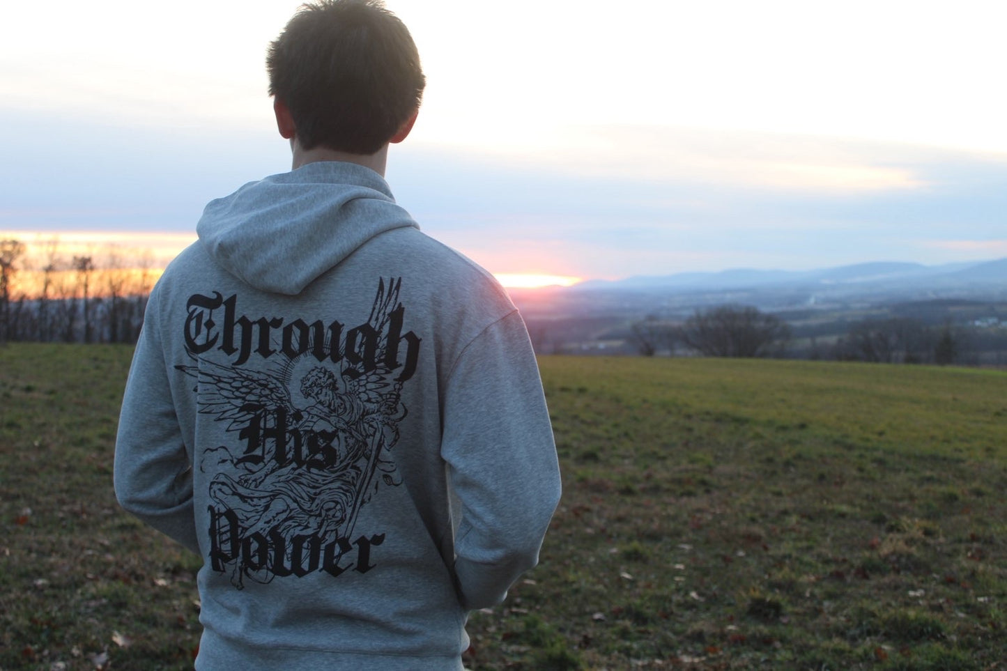 Through His Power Hoodie in Gray