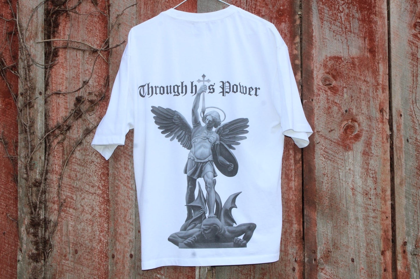 Through His Power T shirt in White