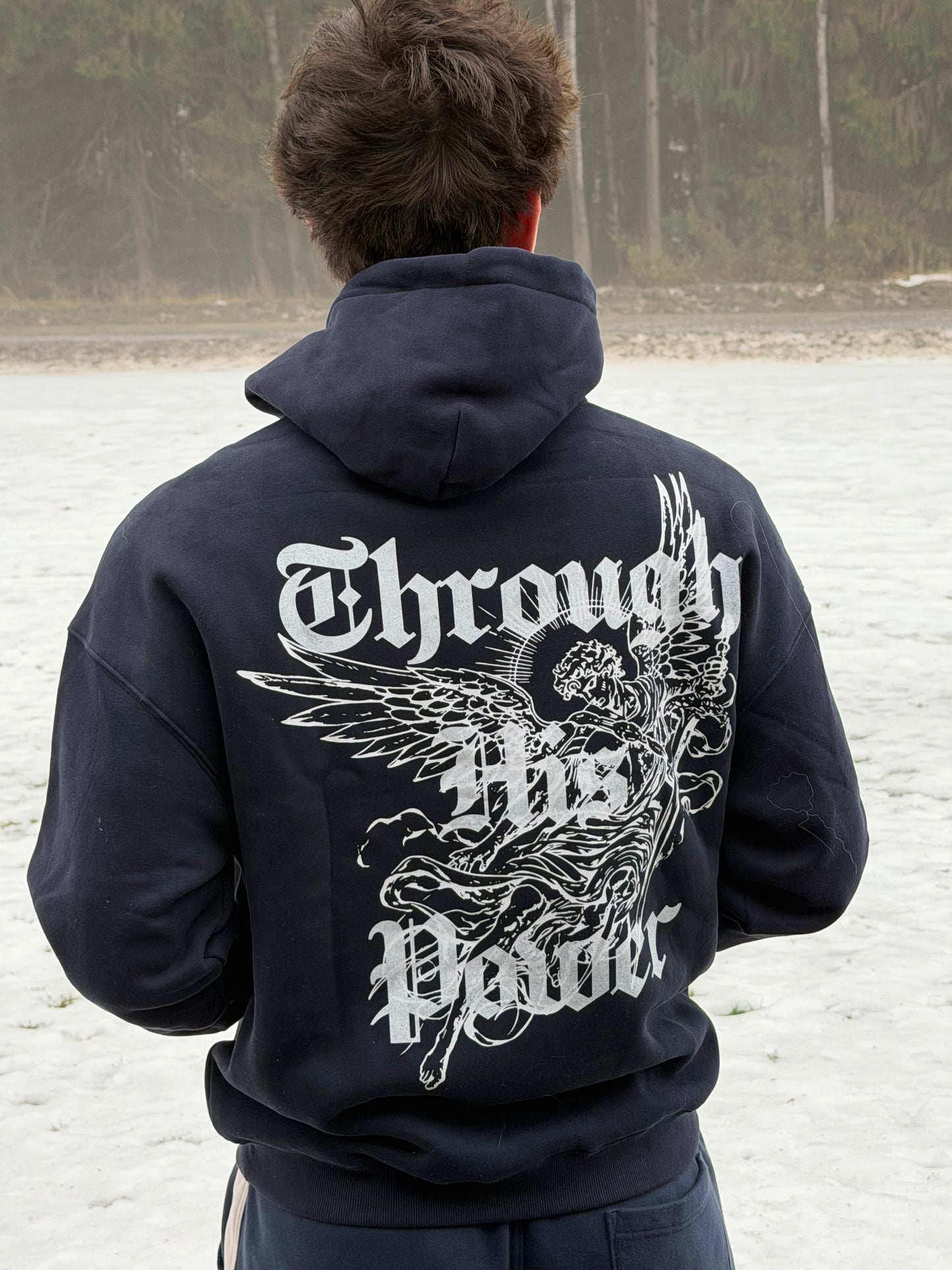 Through His Power Hoodie in Navy