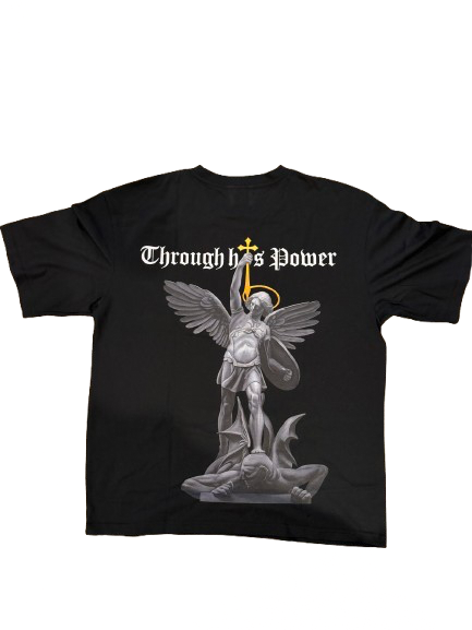 Through His Power T-shirt in Black