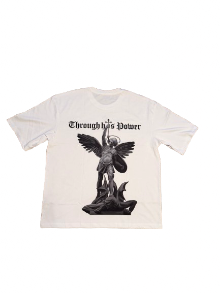 Through His Power T shirt in White